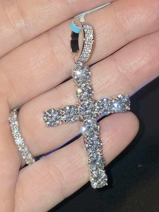 Jewelry - 925 Sterling Silver 9.05 CTW VVS D Color Moissanite Tennis Cross Pendant 55mm